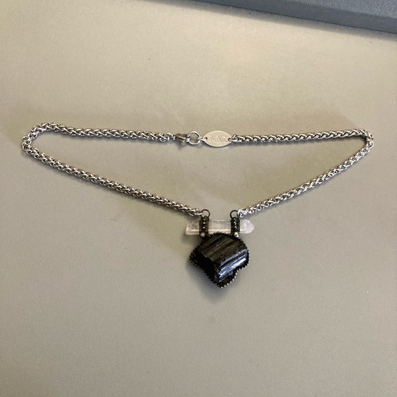 Natural black tourmaline & crystal quartz charm boho goth necklace . - Picture 5 of 14